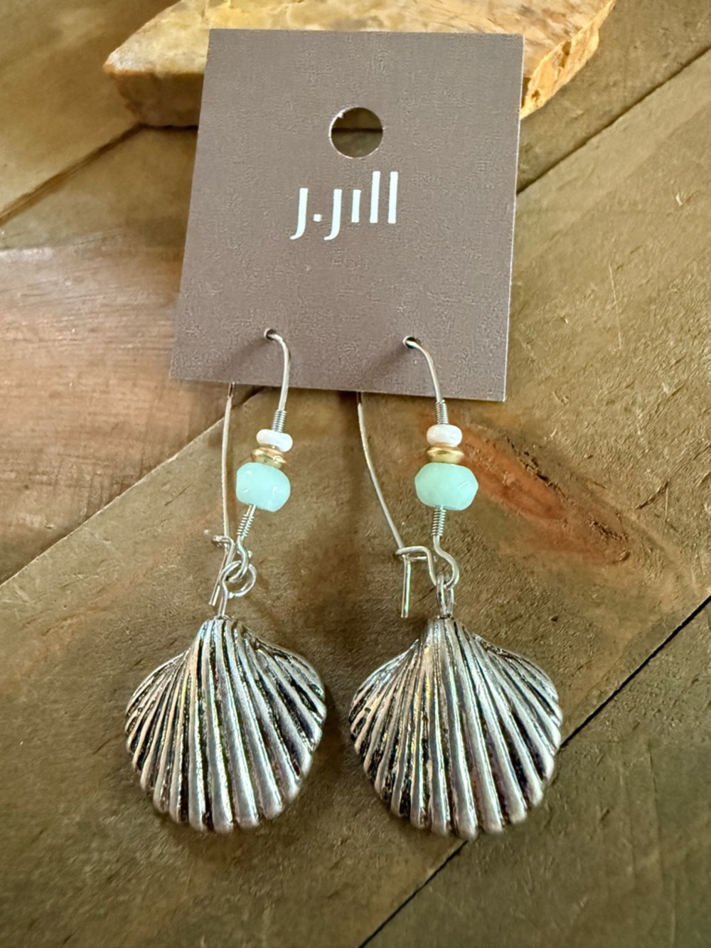 J Jill Seashell Dangle Earrings Aqua Beaded Coastal Boho